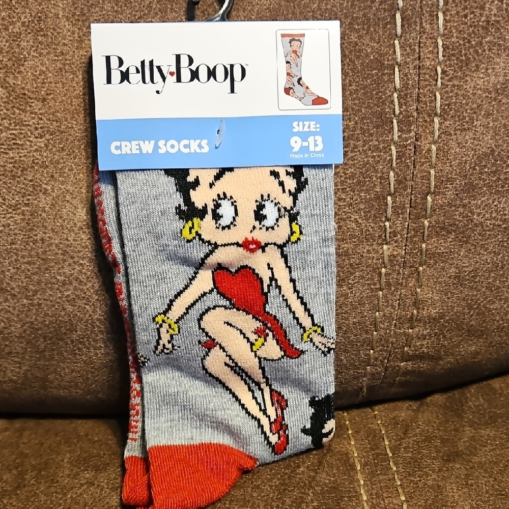 Betty Boop Fun Gray and Red Ladies Crew Socks